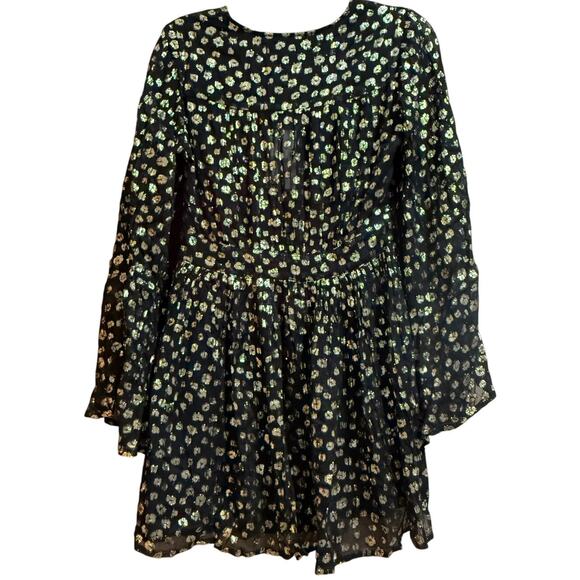 Mille Resort & Travel Black and Gold Flare Sleeve Mini Dress - Size Small - NWT - Picture 6 of 6